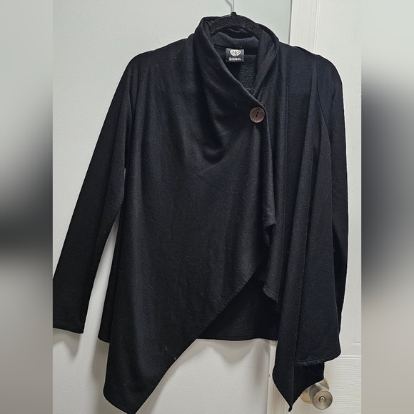 Bobeau Black One Button Asymmetrical Fleece Wrap Cardigan XS - Picture 1 of 4